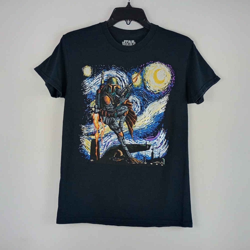 Star‎ Wars Boba Fett Starry Night Graphic T-Shirt Mens Small Black Mad Engine